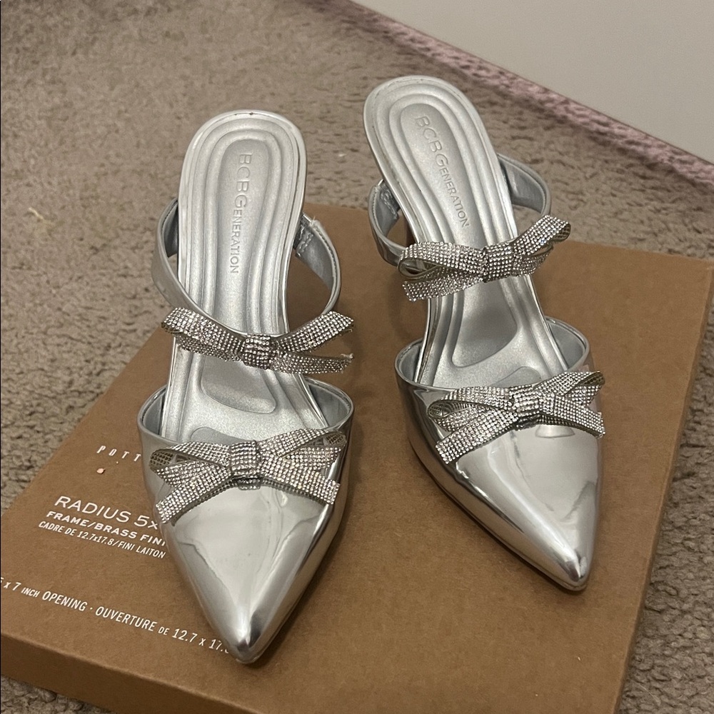 BCBGeneration Silver Bow Heels